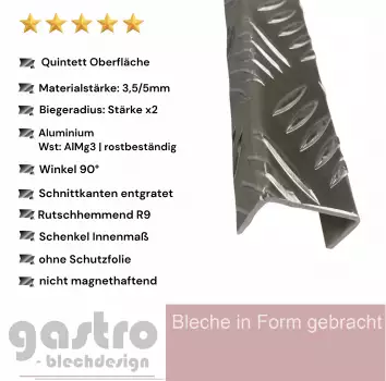 U-Profil 3,5-5mm Alu Quintett Riffelblech Tränenblech Warzenblech